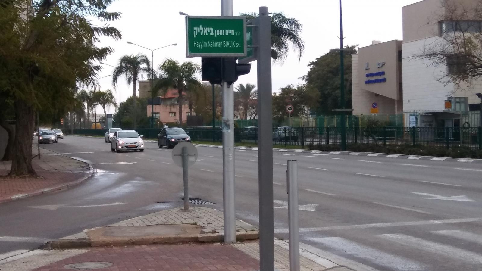 חלם: שלט מסתיר את הרמזור במעבר בחציה ברחוב ביאליק-המשחררים (צילום: דני בלר)